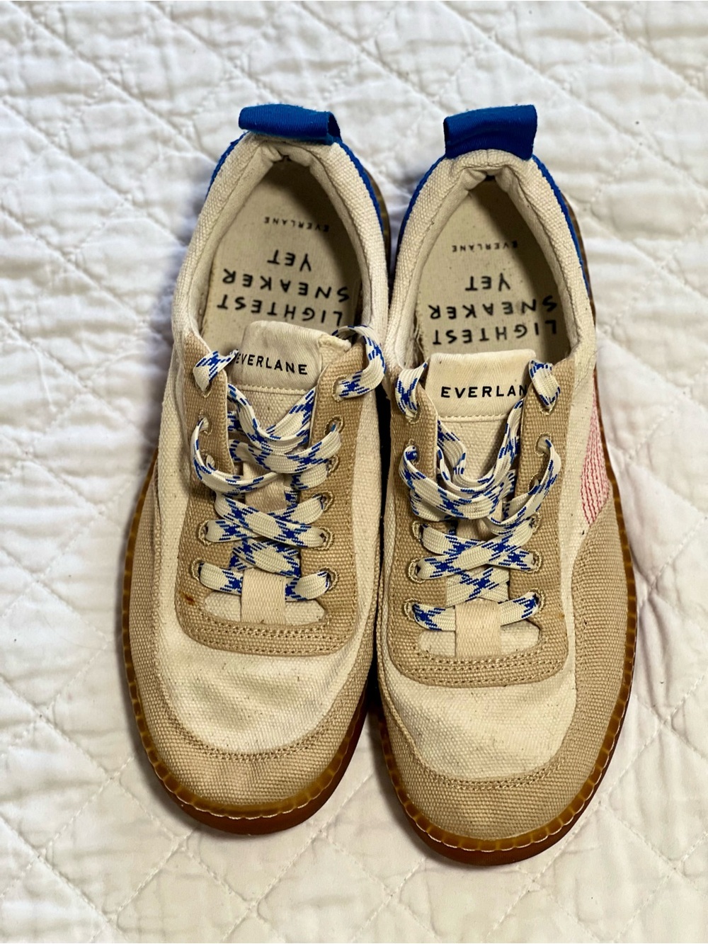 Everlane Natural Canvas Sneakers with Blue Accents